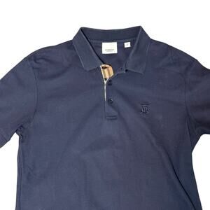 Burberry Navy Blue Monogram Motif Cotton Piqué Polo Shirt New Logo Size S